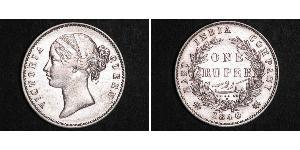 1 Рупия Британская Ост-Индская компания (1757-1858) Серебро Виктория (1819 - 1901)