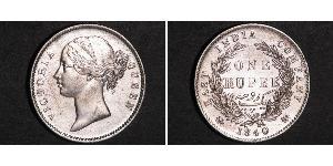 1 Рупия Британская Ост-Индская компания (1757-1858) Серебро Виктория (1819 - 1901)