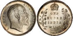 1 Рупія Британська Індія (1858-1947) Срібло Едвард VII (1841-1910)