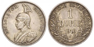 1 Рупія Німецька Східна Африка (1885-1919) Срібло Wilhelm II, German Emperor (1859-1941)