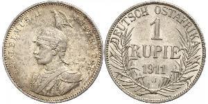 1 Рупія Німецька Східна Африка (1885-1919) Срібло Wilhelm II, German Emperor (1859-1941)