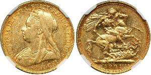 1 Соверен Австралия (1788 - 1939) Золото Виктория (1819 - 1901)