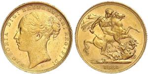 1 Соверен Австралия (1788 - 1939) Золото Виктория (1819 - 1901)