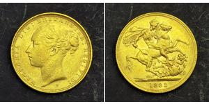 1 Соверен Австралия (1788 - 1939) Золото Виктория (1819 - 1901)