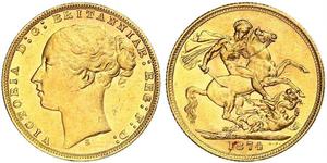 1 Соверен Австралия (1788 - 1939) Золото Виктория (1819 - 1901)
