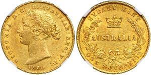 1 Соверен Австралия (1788 - 1939) Золото Виктория (1819 - 1901)