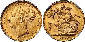 1 Соверен Австралия (1788 - 1939) Золото Виктория (1819 - 1901)
