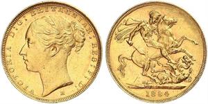 1 Соверен Австралия (1788 - 1939) Золото Виктория (1819 - 1901)