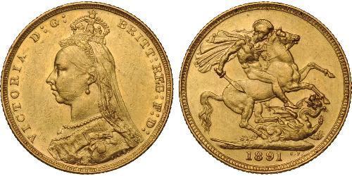 1 Соверен Австралия (1788 - 1939) Золото Виктория (1819 - 1901)