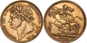 1 Соверен Соединённое королевство Великобритании и Ирландии (1801-1922) Золото Георг IV (1762-1830)