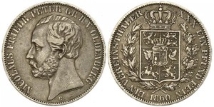 1 Талер Grand Duchy of Oldenburg (1814 - 1918) Серебро Пётр II Ольденбургский (1827 - 1900)