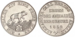 1 Талер Ангальт-Бернбург (1603 - 1863) Серебро Александр Карл ,герцог Ангальт-Бернбурга,(1805 – 1863)