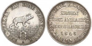 1 Талер Ангальт-Бернбург (1603 - 1863) Серебро Александр Карл ,герцог Ангальт-Бернбурга,(1805 – 1863)