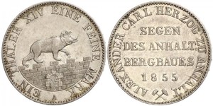 1 Талер Ангальт-Бернбург (1603 - 1863) Серебро Александр Карл ,герцог Ангальт-Бернбурга,(1805 – 1863)