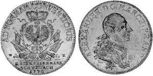 1 Талер Ансбах (княжество) (1398–1792) Серебро Charles Alexander, Margrave of Brandenburg-Ansbach (1736 – 1806)