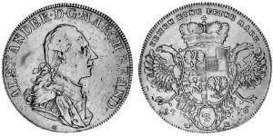 1 Талер Ансбах (княжество) (1398–1792) Серебро Charles Alexander, Margrave of Brandenburg-Ansbach (1736 – 1806)