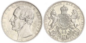 1 Талер Ганновер (королевство) (1814 - 1866) Серебро Георг V (король Ганновера) (1819 - 1878)