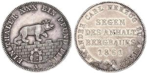1 Талер Ангальт-Бернбург (1603 - 1863) Срібло Alexander Karl, Duke of Anhalt-Bernburg (1805 – 1863)