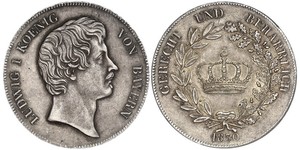 1 Талер Королівство Баварія (1806 - 1918) Срібло Людвиг I (король Баварії)(1786 – 1868)