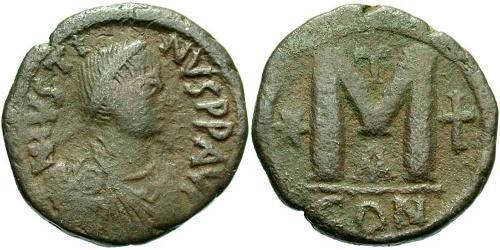 1 Фоллис Византийская империя (330-1453) Бронза Юстин I (450-527)