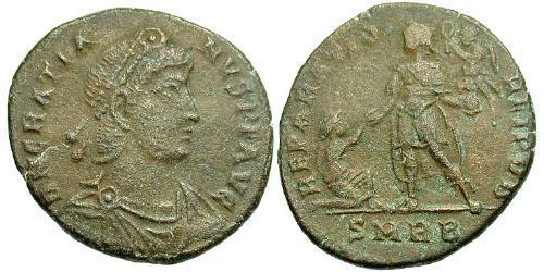 1 Фоллис /  AE2 Западная Римская империя (285-476) Бронза Грациан  (359-383)