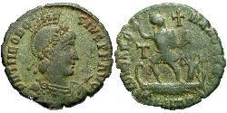 1 Фоллис /  AE2 Римская империя (27BC-395) Бронза Феодосий I (347-395)