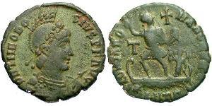 1 Фоллис /  AE2 Римская империя (27BC-395) Бронза Феодосий I (347-395)