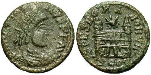 1 Фоллис /  AE4 Западная Римская империя (285-476) Бронза Магн Максим (335-388)