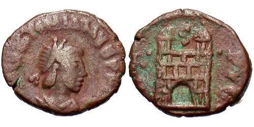 1 Фоллис /  AE4 Западная Римская империя (285-476) Бронза Валентиниан III (419-455)