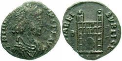 1 Фоллис /  AE4 Римская империя (27BC-395) Бронза Феодосий I (347-395)