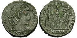 1 Фоллис /  AE4 Римская империя (27BC-395) Бронза Констанций II (317 - 361)