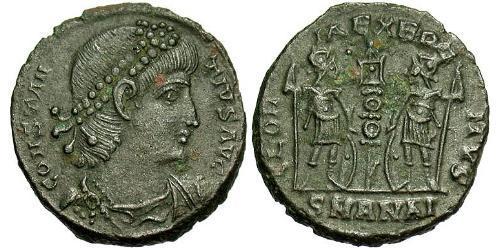 1 Фоллис /  AE4 Римская империя (27BC-395) Бронза Констанций II (317 - 361)