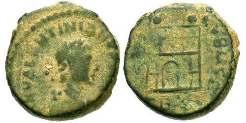 1 Фоллис /  AE4 Римская империя (27BC-395) Бронза Валентиниан II (371-392)