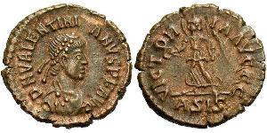 1 Фолліс /  AE4 Римська імперія (27BC-395) Бронза Валентиніан II (371-392)