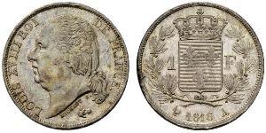 1 Франк Kingdom of France (1815-1830) / Франция Серебро Людовик XVIII (1755-1824)