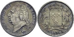 1 Франк Kingdom of France (1815-1830) / Франция Серебро Людовик XVIII (1755-1824)