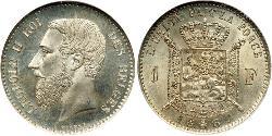1 Франк Бельгия Серебро Леопольд II (1835 - 1909)