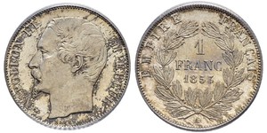 1 Франк Вторая французская империя (1852-1870) Серебро Наполеон III Бонапарт (1808-1873)