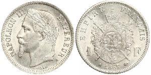 1 Франк Вторая французская империя (1852-1870) Серебро Наполеон III Бонапарт (1808-1873)