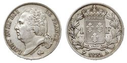 1 Франк Kingdom of France (1815-1830) / Франция Серебро Людовик XVIII (1755-1824)
