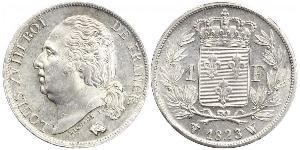 1 Франк Kingdom of France (1815-1830) / Франція Срібло Людовик XVIII  (1755-1824)