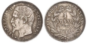 1 Франк Second French Empire (1852-1870) Срібло Наполеон ІІІ Бонапарт (1808-1873)