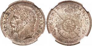 1 Франк Second French Empire (1852-1870) Срібло Наполеон ІІІ Бонапарт (1808-1873)