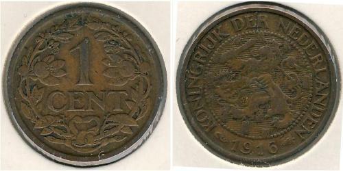 1 Цент Королівство Нідерланди (1815 - ) Бронза Вільгельміна (королева Нідерландів)(1880 - 1962)
