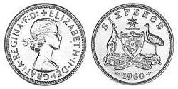 1 Шестипенсовик Австралия (1939 - ) Серебро Елизавета II (1926-2022)