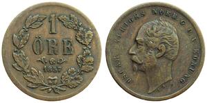 1 Эре United Kingdoms of Sweden and Norway (1814-1905) Бронза Оскар I (1799-1859)