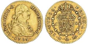 1 Эскудо Испанская империя (1700 - 1808) Золото Карл IV король Испании (1748-1819)