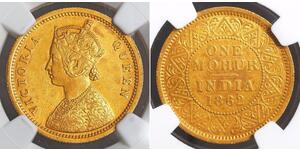 1vet Mohur British Raj (1858-1947) Gold Victoria (1819 - 1901)