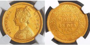 1vet Mohur British Raj (1858-1947) Gold Victoria (1819 - 1901)