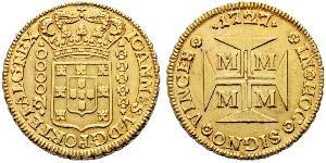 20000 Reis Brasilien Gold Johann V. von Portugal (1689-1750)